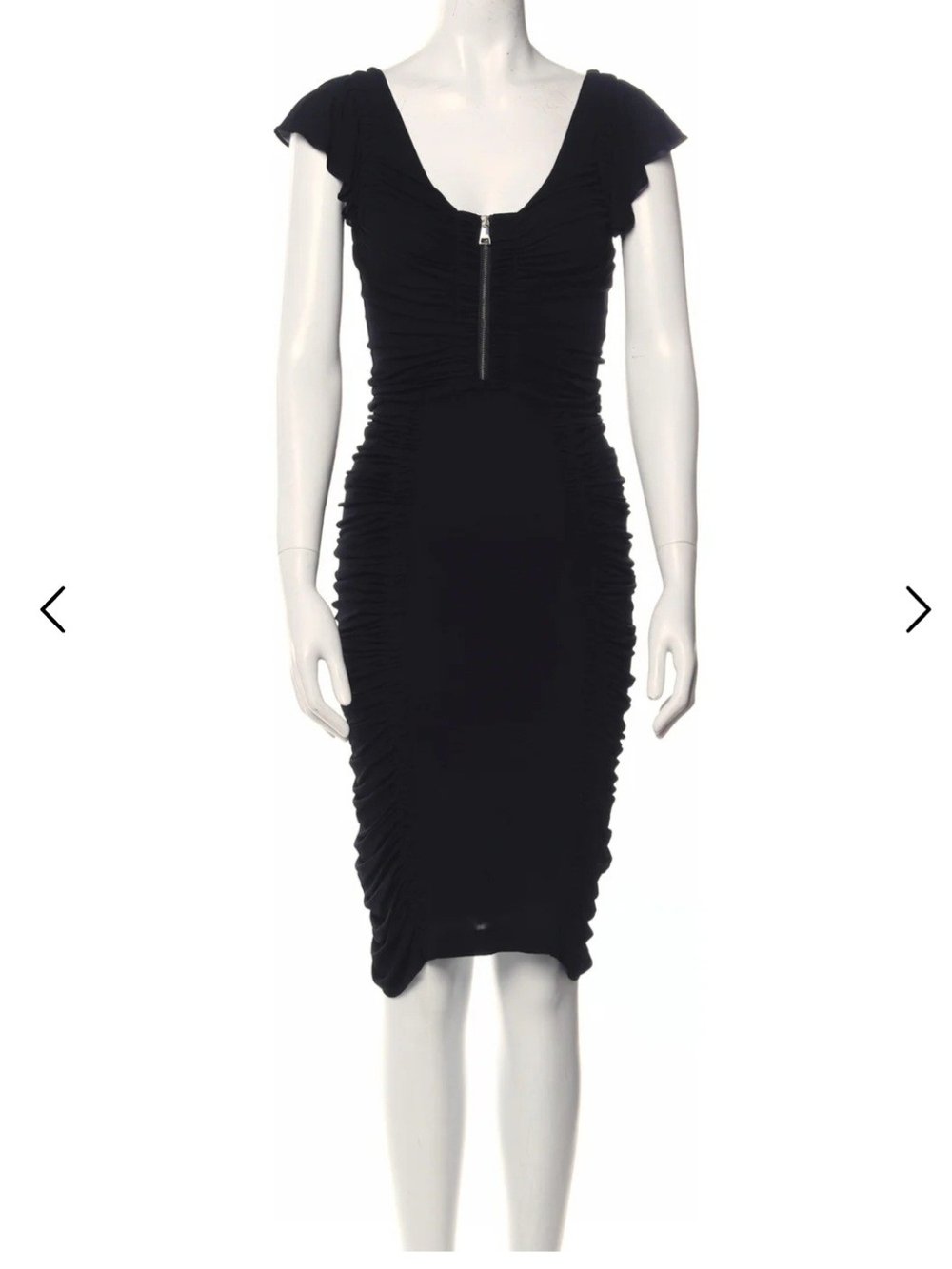 Karl Lagerfeld Black Ruched Zip-Front Midi Dress